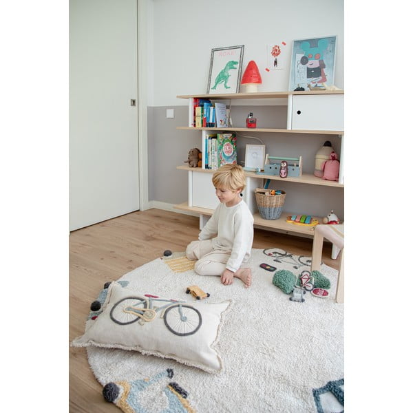 Кремав ръчно изработен памучен детски килим подходящ за пране ø140 cm Wheels – Lorena Canals-image-3