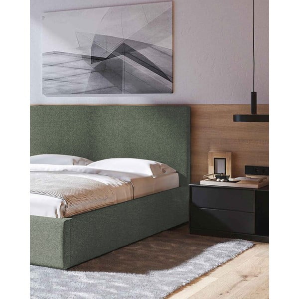 Зелено тапицирано двойно легло с място за съхранение с включена подматрачна рамка 180x200 cm Bufo – MESONICA-image-4