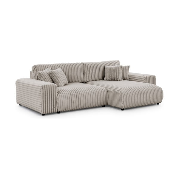 Светлосив разтегателен ъглов диван от рипсено кадифе с място за съхранение (десен ъгъл) Sarina – Ropez