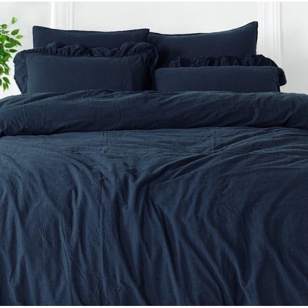 Тъмносиньо единично  спално бельо от памук Renforcé 140x200 cm Ruffle Striped – Mila Home Luxury-image-2