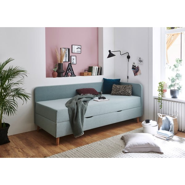 Светлосиньо тапицирано единично легло с място за съхранение 120x200 cm Cabana - Meise Möbel-image-1
