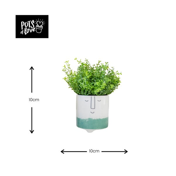 Бяло-зелена керамична саксия Happy Face - Kitchen Craft-image-2