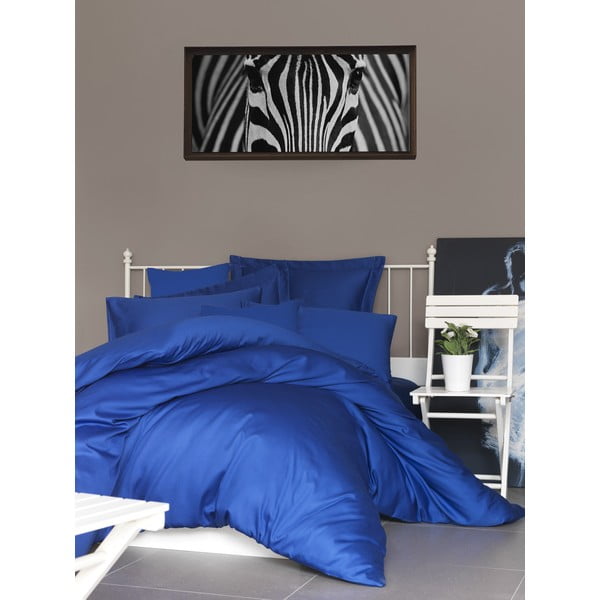 Тъмносиньо памучно спално бельо от сатен за единично легло 140x200 cm - Mijolnir