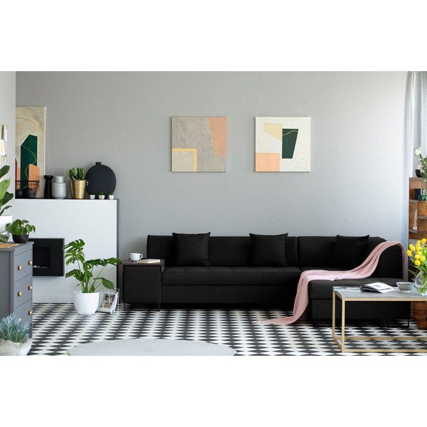 Černá rohová rozkládací pohovka s nohami v černé barvě Cosmopolitan Design Orlando, pravý roh-image-1