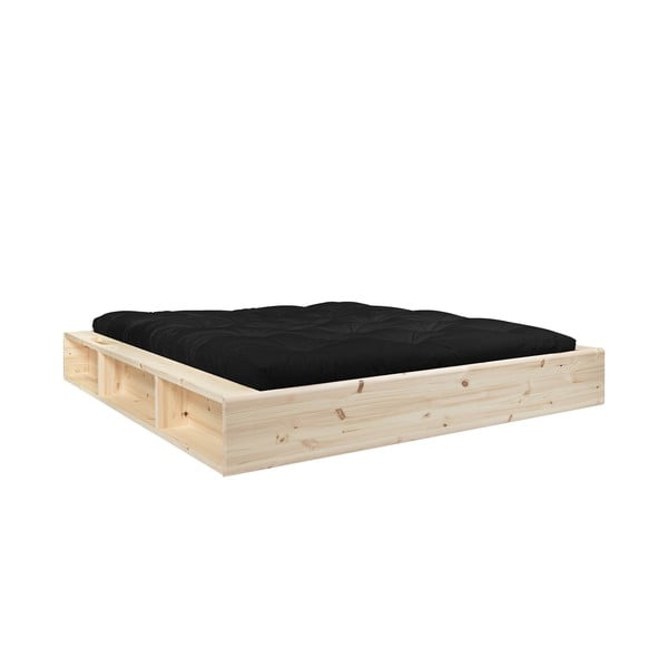 Двойно легло от масивна дървесина с място за съхранение и черен футон Comfort , 160 x 200 cm Ziggy - Karup Design