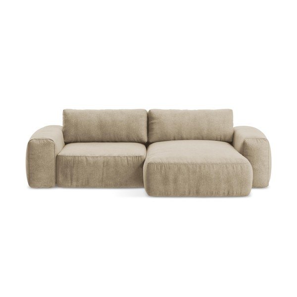 Светлокафяв шенилов сгъваем ъглов диван (десен ъгъл) Kuki – Makamii