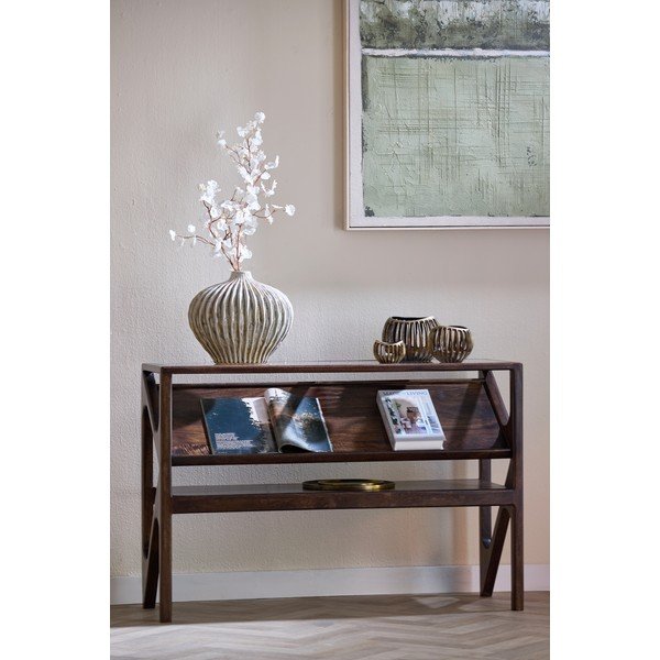 Конзолна маса със стъклен плот в тъмно естествен цвят 41x119 cm Yuki – Light & Living-image-1