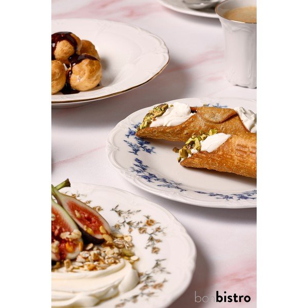 Бяла/синя десертна порцеланова чиния ø 16 cm Retro – BonBistro-image-3