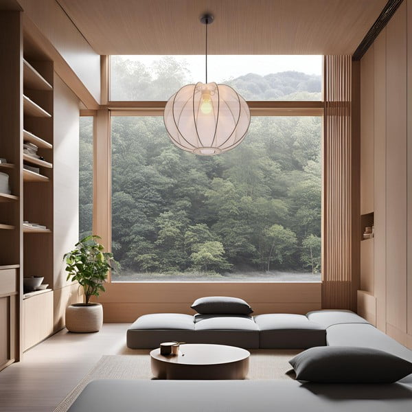 Бяло висящо осветително тяло с текстилен абажур ø 52 cm Mellow – Candellux Lighting-image-4