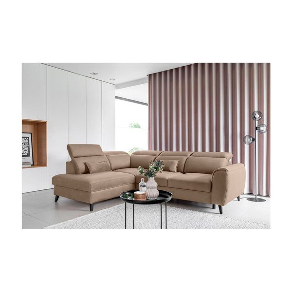 Светлокафяв кадифен разтегателен ъглов диван с място за съхранение (десен ъгъл L форма) Noble – ELTAP-image-1