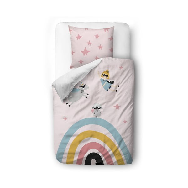 Розово бебешко спално бельо от памучен сатен , 140 x 200 cm Over The Rainbow - Butter Kings