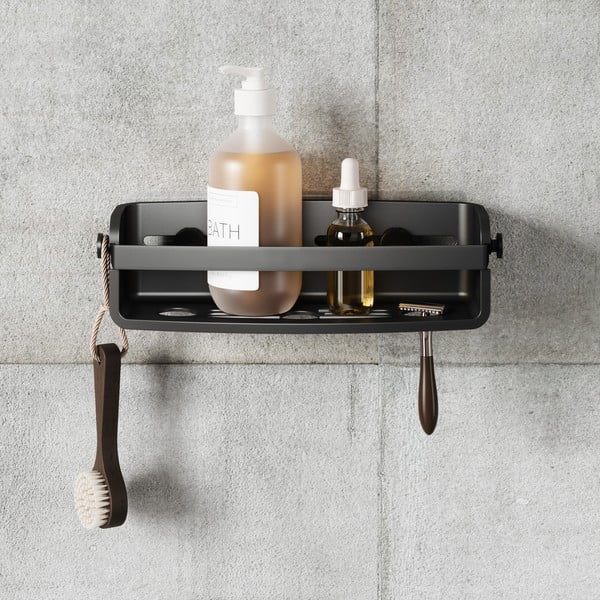 Черен пластмасов рафт за баня без пробиване Flex Adhesive – Umbra-image-3