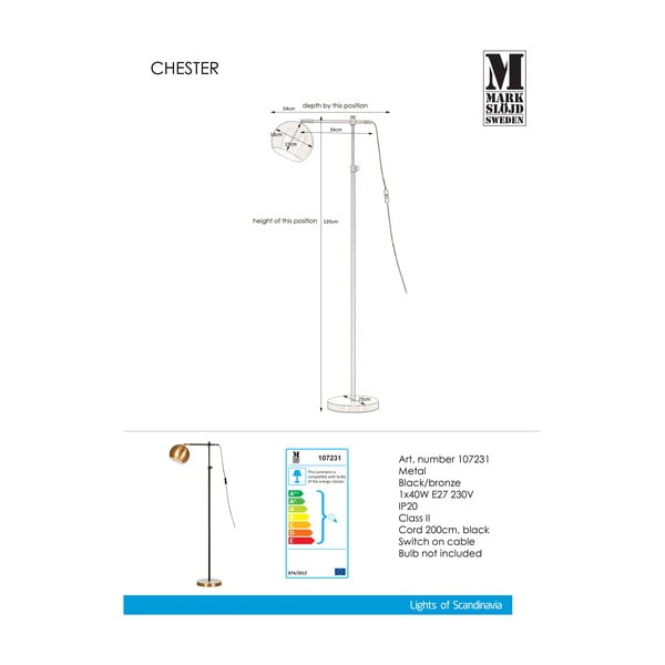 Свободностояща лампа в черно и бронз Chester - Markslöjd-image-2