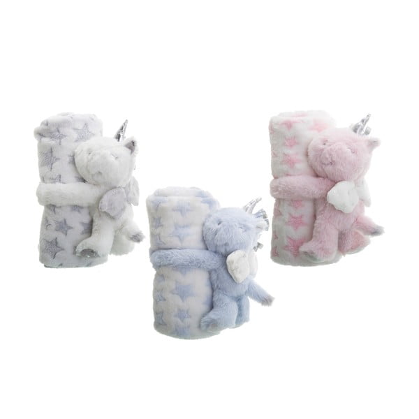 Комплект от 3 бебешки одеяла за гушкане с плюшени животни Unimasa Unicorn, 100 x 75 cm - Casa Selección