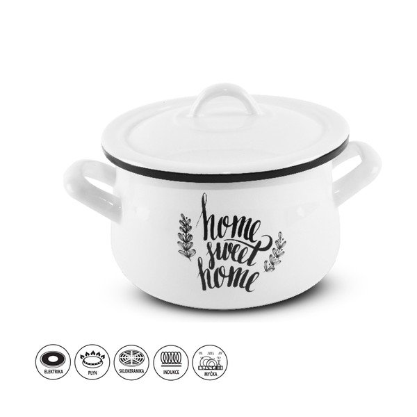 Бял емайлиран съд с капак Home Sweet, 3,5 л - Orion