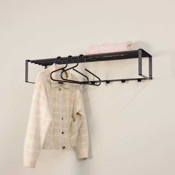 Черна метална стенна закачалка с рафт 100 cm Rex – Spinder Design-image-1