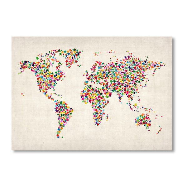 Plakát s pestrobarevnou mapou světa Americanflat Stars, 60 x 42 cm