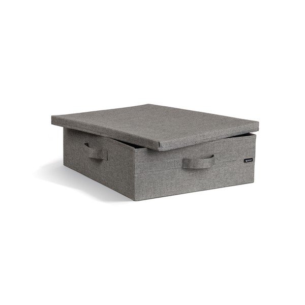 Сива текстилна кутия за съхранение с капак 46x56x16 cm Soft Storage Low – Bigso-image-3