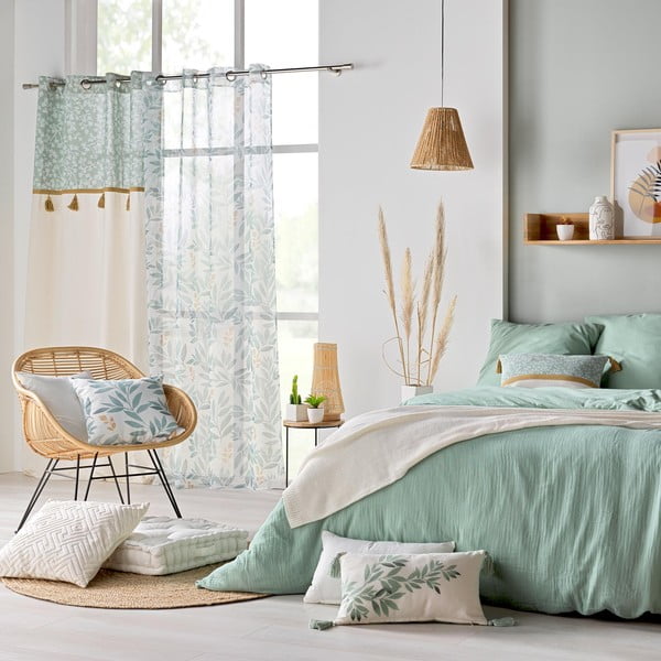 Светлозелено двойно удължено муселиново спално бельо 240x220 cm Angelia – douceur d'intérieur-image-2