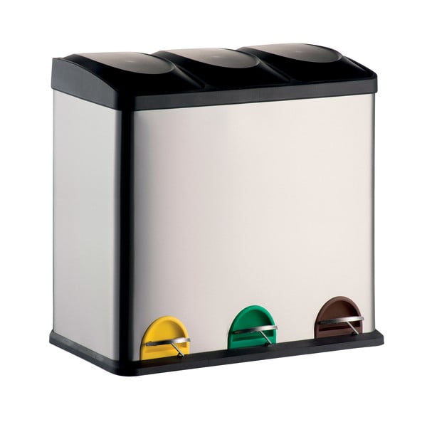 Стоманено кошче за боклук за рециклиране с педал в матово сребрист цвят 3x20 l Tri Selectif – MSV