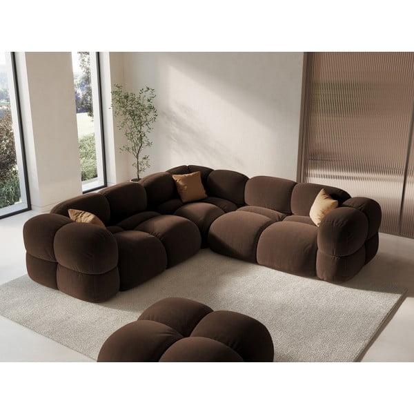 Тъмнокафяв кадифен ъглов диван Loretto – Cosmopolitan Design-image-1