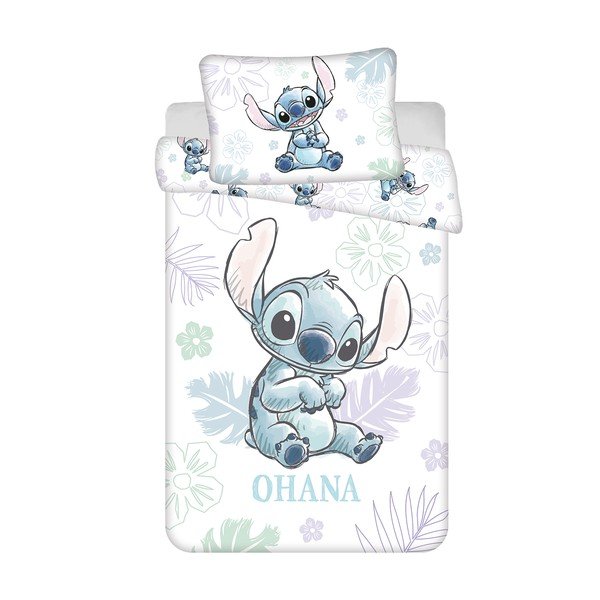 Бяло памучно детско спално бельо 100x135 cm Lilo and Stitch "Ohana White" – Jerry Fabrics