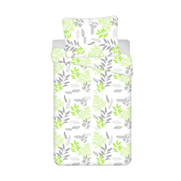 Бяло-зелено памучно спално бельо от 4 части за единично легло 140x200 cm Listera - Jerry Fabrics