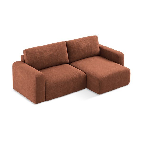 Теракотен шенилов сгъваем/с място за съхранение ъглов диван (десен ъгъл) Kona – Makamii-image-2
