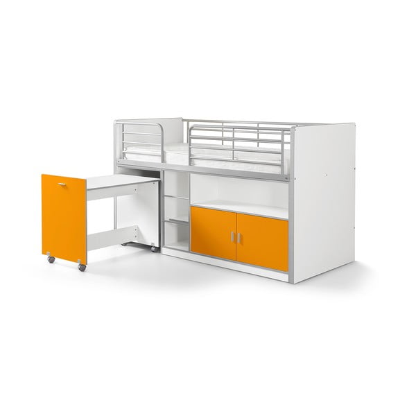 Двуетажно легло в бяло и оранжево с разтегателна маса и място за съхранение , 200 x 90 cm Bonny - Vipack