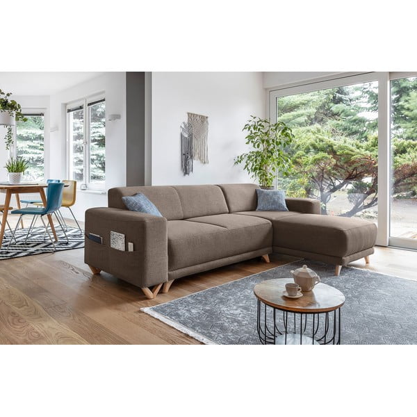 Кафяв разтегателен/с място за съхранение ъглов диван Classy Sophie – Miuform-image-3