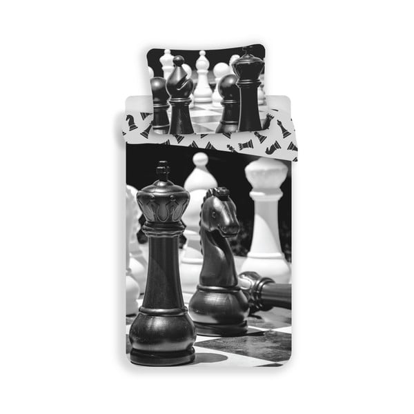 Черно-бяло единично  памучно детско спално бельо 140x200 cm Chess – Jerry Fabrics