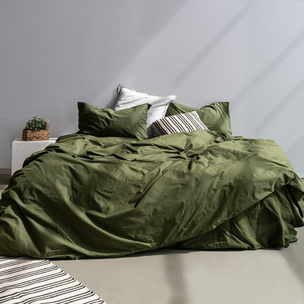 Зелена памучна завивка за двойно легло 200x200 cm Basic - Happy Friday