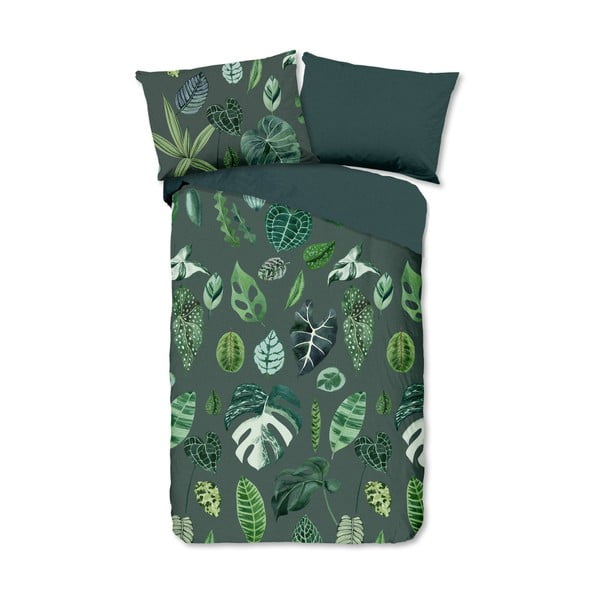 Тъмнозелено памучно спално бельо за единично легло 140x200 cm - Good Morning