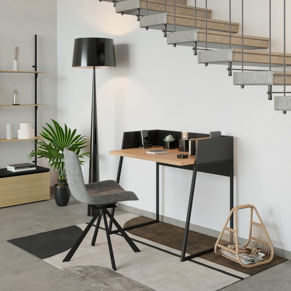 Черно работно бюро с детайли от дъбова дървесина Volga - TemaHome-image-1