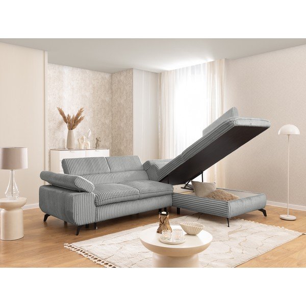 Светлосив ъглов диван от рипсено кадифе (десен ъгъл/L форма) Marbeya  – Ropez-image-4