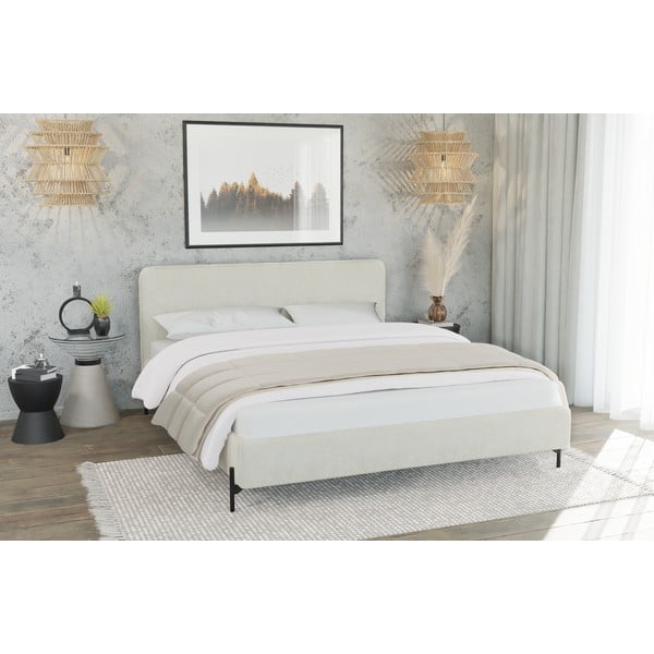 Бежово двойно тапицирано легло с включена подматрачна рамка 160x200 cm  Barker – Ropez-image-2