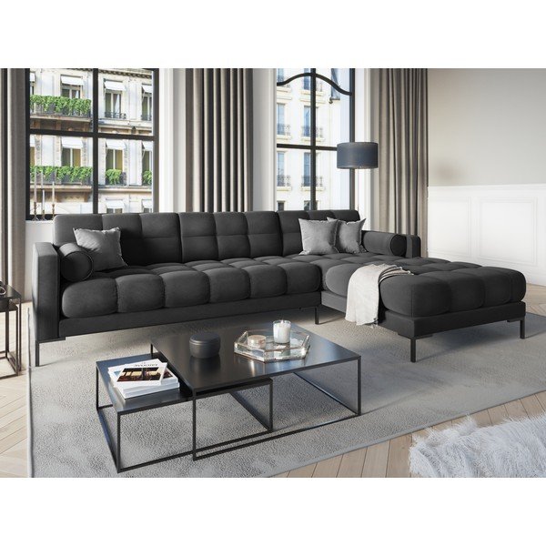 Тъмносив ъглов диван от кадифе , десен ъгъл Bali - Cosmopolitan Design-image-1