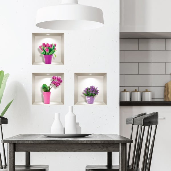 Комплект от 3 3D стикера за стена Лалета, Орхидеи и Люляци - Ambiance