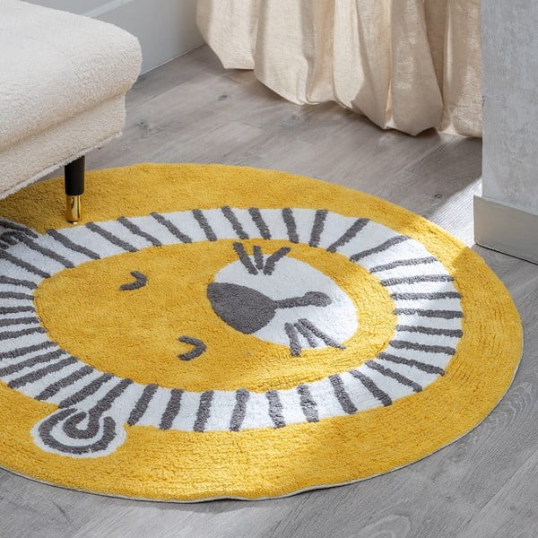 Жълта охра памучен детски килим ø 100 cm Lion – Ixia-image-1
