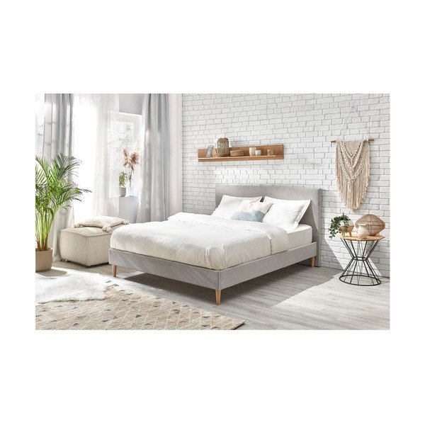 Светлосиво тапицирано двойно легло с решетка 160x200 cm Anja - Bobochic Paris-image-4