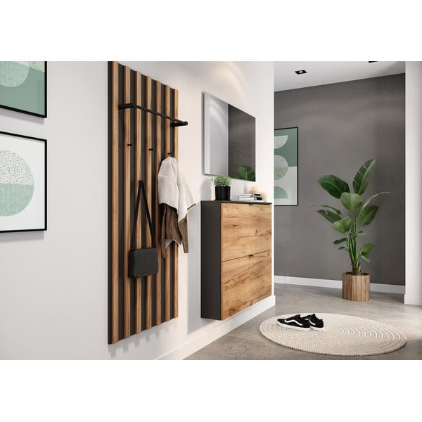 Накланяща се висяща стойка за обувки от декор от дъб в антрацитен и естествен цвят 100x85x19 cm Renell – Germania-image-1