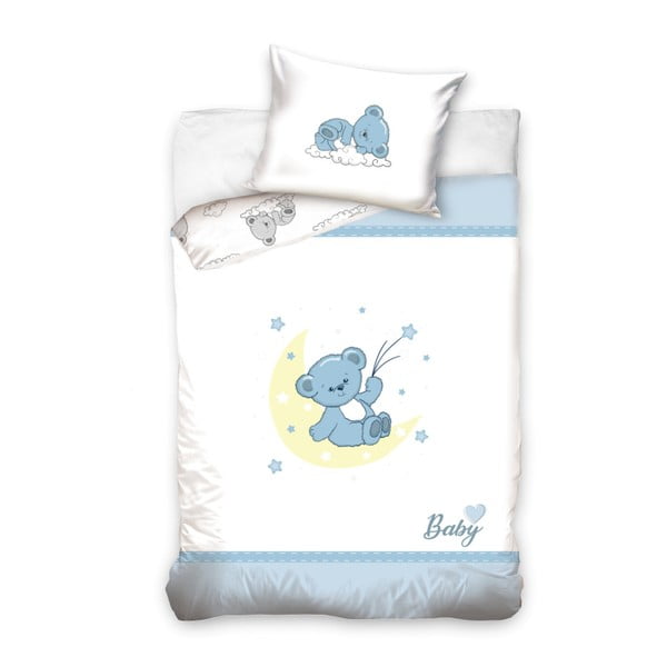 Детско памучно спално бельо за единично легло Bear Azul, 100 x 135 cm - CARBOTEX
