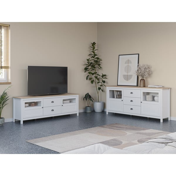 Бяла маса за телевизор от масивен бор 180x59 cm Misti – Marckeric-image-1