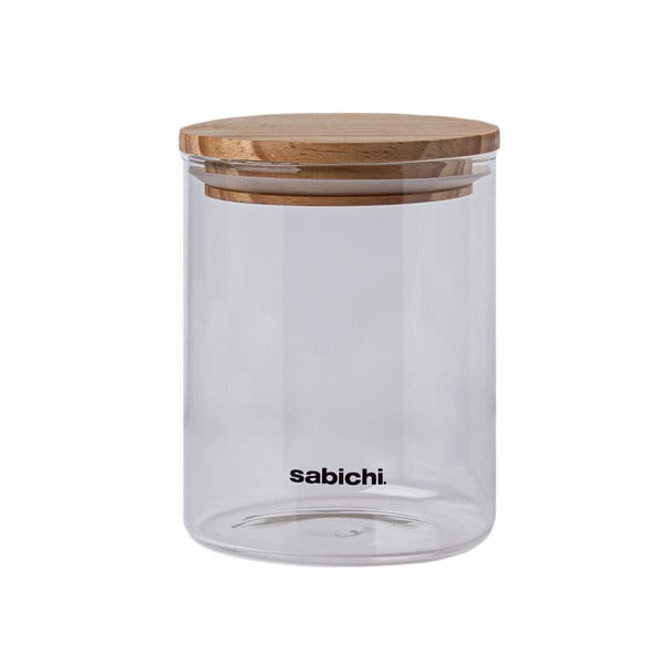 Стъклен буркан за храна с дървен капак , 0,9 л - Sabichi