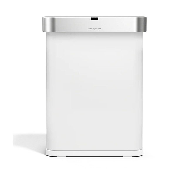 Безконтактно стоманено кошче за боклук в матово бял цвят 58 l Sensor – simplehuman