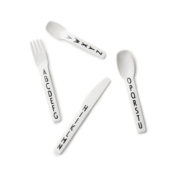 Комплект бели детски прибори от 4 части - Design Letters-image-2