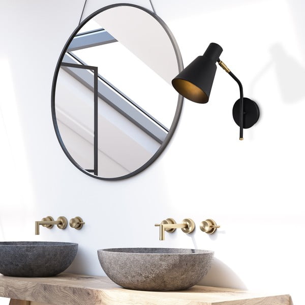 Черна/ в златист цвят стенна лампа ø 15 cm Kem – Opviq lights-image-2