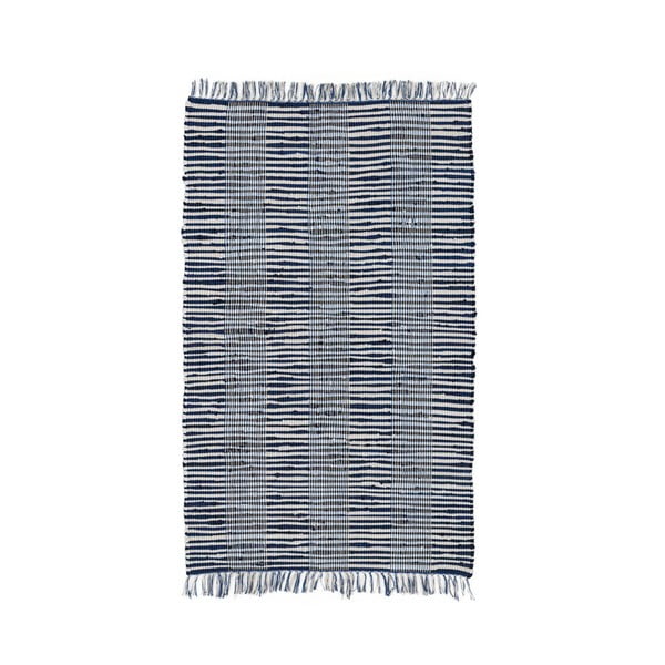 Modrý bavlněný koberec Ixia Fringes, 150 x 90 cm