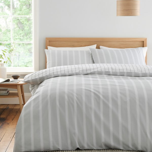Сиво двойно  памучно спално бельо 200x200 cm Ashford Stripe – Bianca-image-1