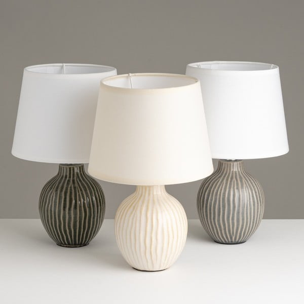 Кремава керамична настолна лампа с текстилен абажур (височина 28 cm) - Casa Selección-image-2